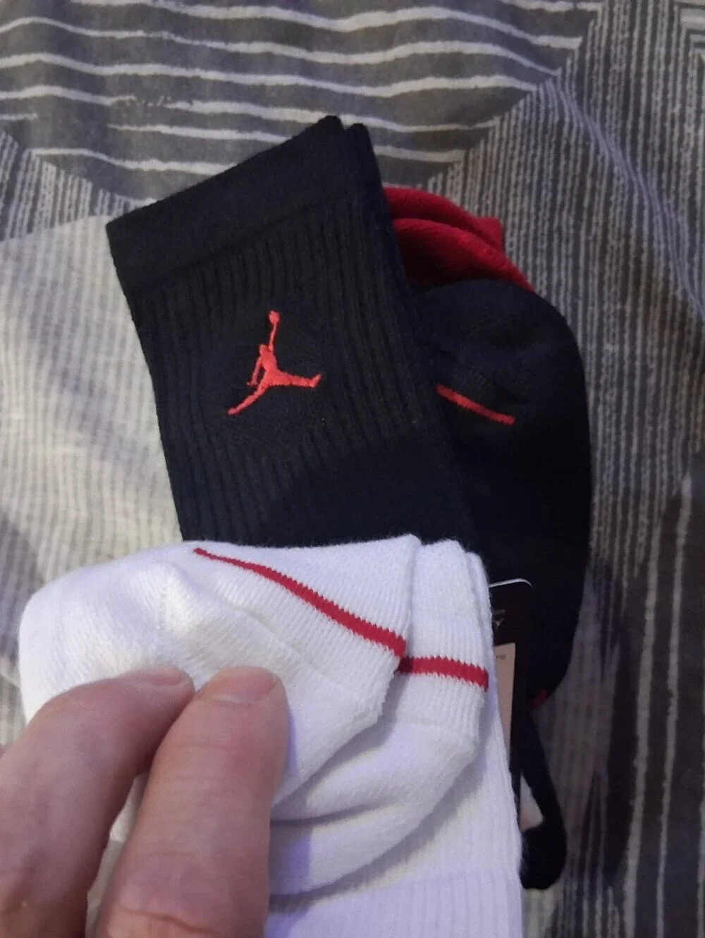 Jordan Ribbed Crew Socks in Red, Black & White